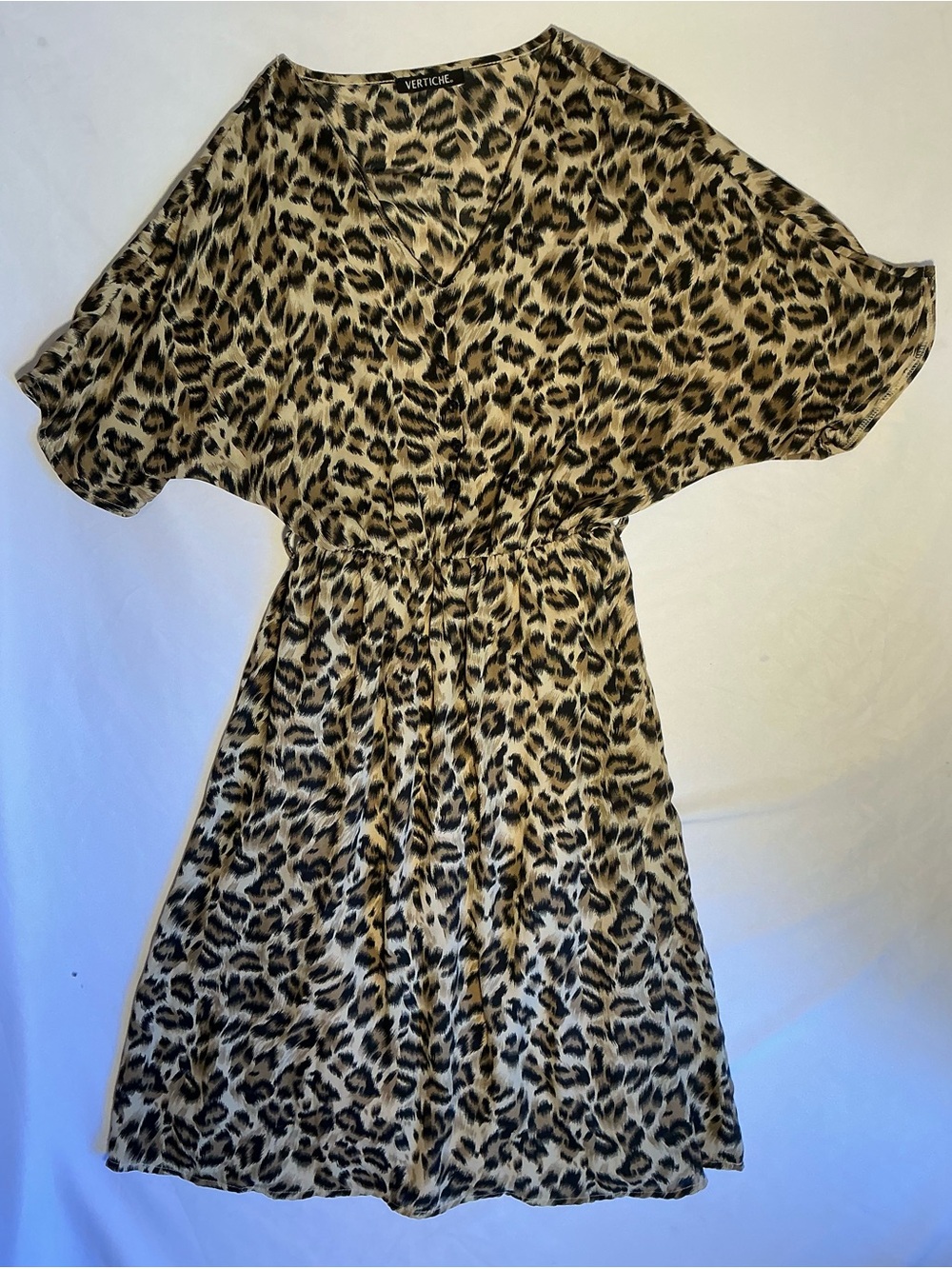Vertiche Leopard Print V-Neck Dress in Tan & Black s/m
